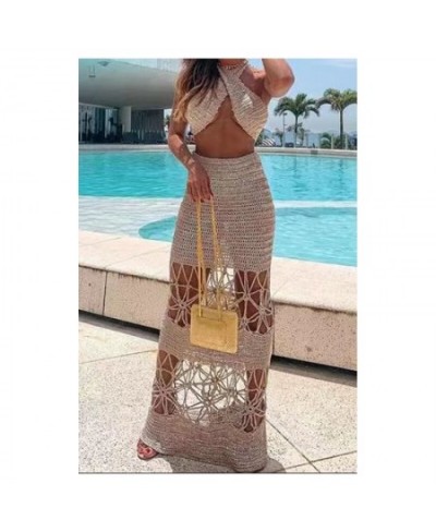 2022s Women Swimwear Handmade Crochet Crossed Top Long Dress Beachwear Cover-ups Maxi Beach Dresses holidays Swimsuit $87.45 ...