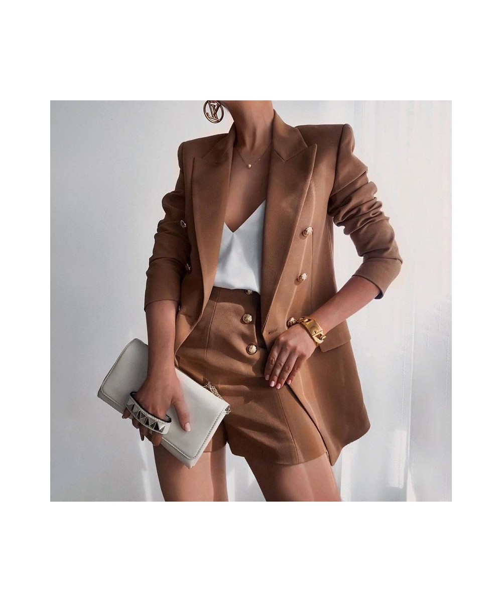 Two Piece Set Women Outfit 2023 Spring Elegant Lapel Top Blazer & Buttoned Shorts Suit Autumn Fashion Solid Office Lady Sets ...