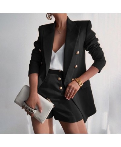 Two Piece Set Women Outfit 2023 Spring Elegant Lapel Top Blazer & Buttoned Shorts Suit Autumn Fashion Solid Office Lady Sets ...