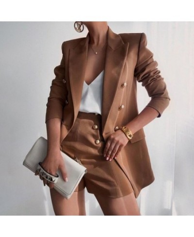 Two Piece Set Women Outfit 2023 Spring Elegant Lapel Top Blazer & Buttoned Shorts Suit Autumn Fashion Solid Office Lady Sets ...