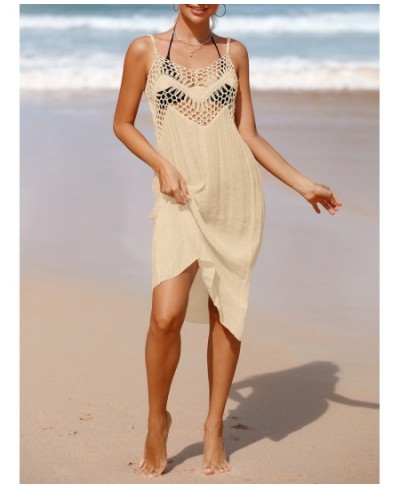 Women Solid Color Bathing Suit Cover Ups Hollow-Out V-Neck Sleeveless Sling Beach Midi Sunscreen Dress for Bikini Swimwear $2...