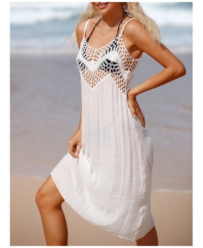 Women Solid Color Bathing Suit Cover Ups Hollow-Out V-Neck Sleeveless Sling Beach Midi Sunscreen Dress for Bikini Swimwear $2...