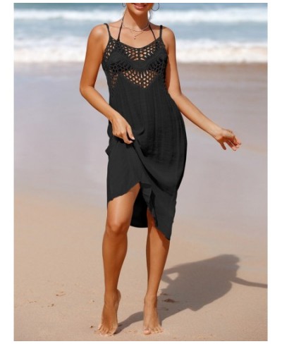 Women Solid Color Bathing Suit Cover Ups Hollow-Out V-Neck Sleeveless Sling Beach Midi Sunscreen Dress for Bikini Swimwear $2...