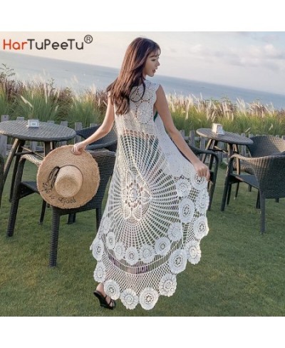 Crochet Beach Dress Lace Women Summer 2022 Seaside Bikini Cover Up Oversize Sexy Sleeveless Hollow Out Front Short Back Long ...