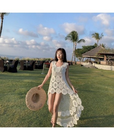 Crochet Beach Dress Lace Women Summer 2022 Seaside Bikini Cover Up Oversize Sexy Sleeveless Hollow Out Front Short Back Long ...