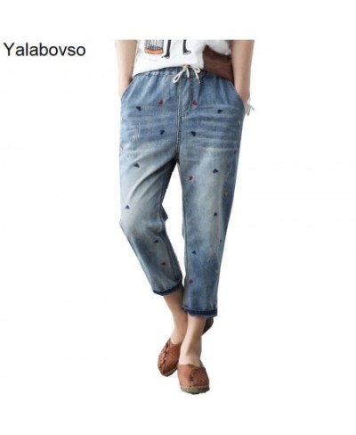 Elastic Waist Jeans Ladies Vintage Embroidery Trousers Women Casual Retro Floral Denim Cowboy Ripped Harem Pants Yalabovso $5...