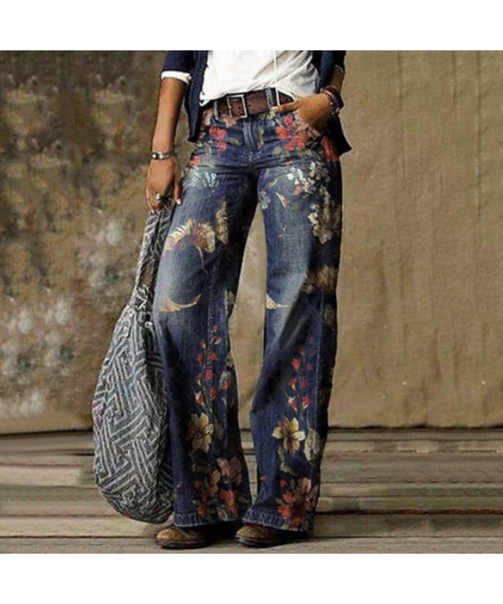 Streetwear Denim Jeans For Women Printed Jeans Casual Long Pants Loose Casual Straight Jeans denim jeans for women high waist...