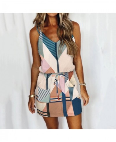 Women'S Dress Summer 2023 Fashion Casual V-Neck Short Sleeve Strap Open Back Sexy Patch Multicolor Print Dress Elegent Ladies...