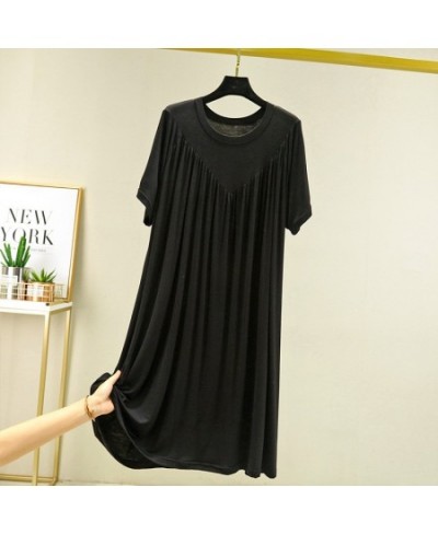 10XL 150Kg Plus Size Bust 140cm Women's Summer Modal Loose Thin Short Sleeve Pleated A-Line Nightdress 9 Colors $37.41 - Slee...