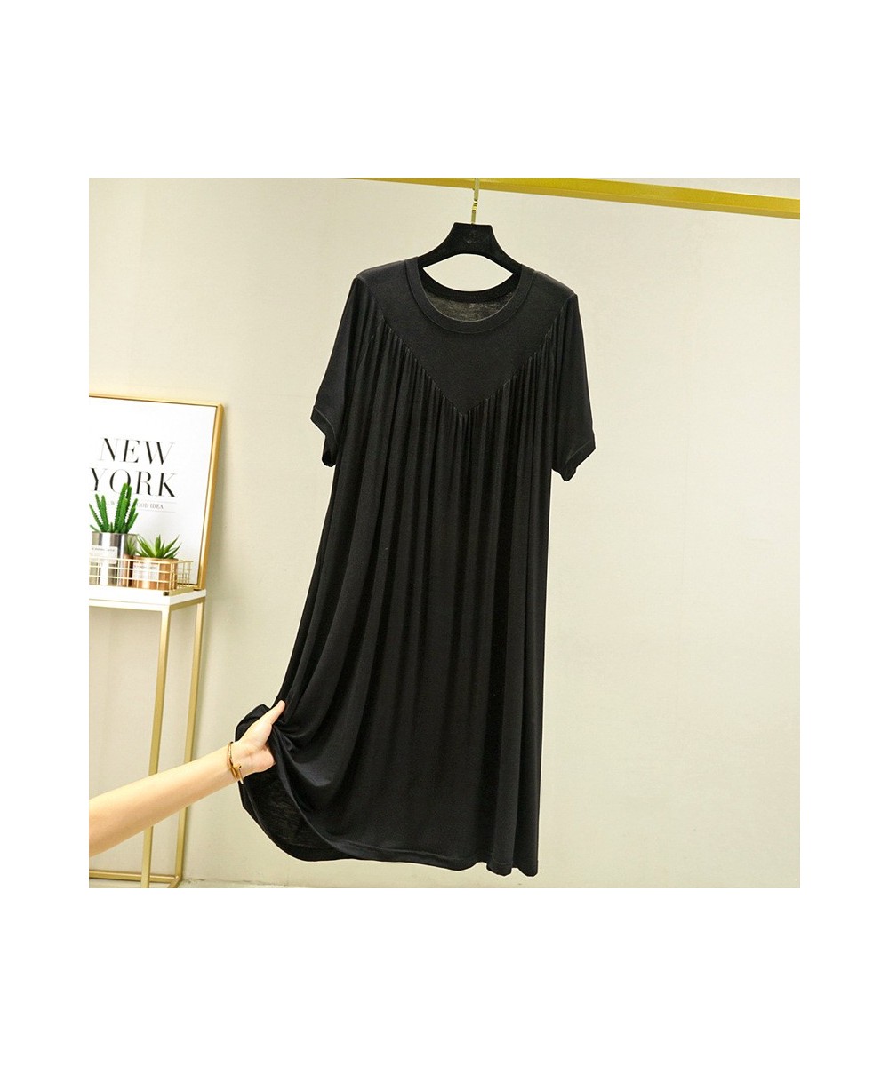 10XL 150Kg Plus Size Bust 140cm Women's Summer Modal Loose Thin Short Sleeve Pleated A-Line Nightdress 9 Colors $37.41 - Slee...