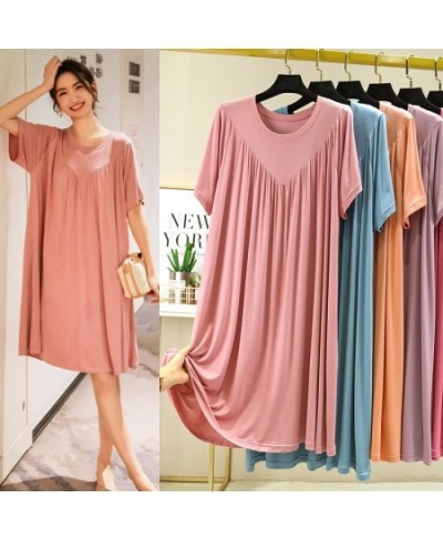 10XL 150Kg Plus Size Bust 140cm Women's Summer Modal Loose Thin Short Sleeve Pleated A-Line Nightdress 9 Colors $37.41 - Slee...