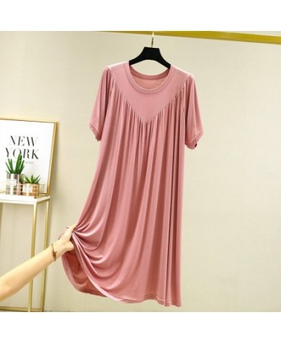 10XL 150Kg Plus Size Bust 140cm Women's Summer Modal Loose Thin Short Sleeve Pleated A-Line Nightdress 9 Colors $37.41 - Slee...