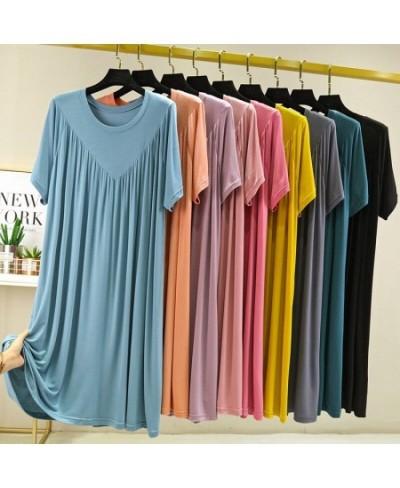 10XL 150Kg Plus Size Bust 140cm Women's Summer Modal Loose Thin Short Sleeve Pleated A-Line Nightdress 9 Colors $37.41 - Slee...