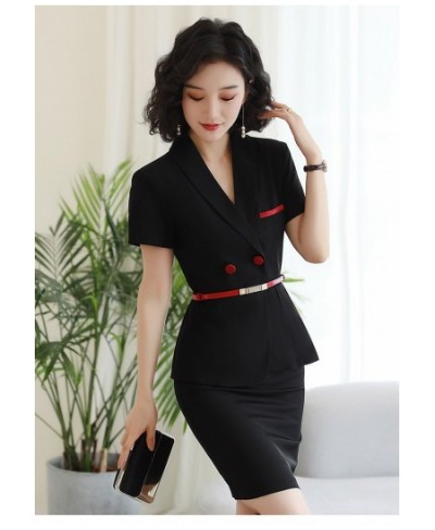 New Summer Style 2 Piece Business Suit Women Uniform Elegant Lady Pink Work Wear Blazer Set With Skirt-Include Belt $89.89 - ...