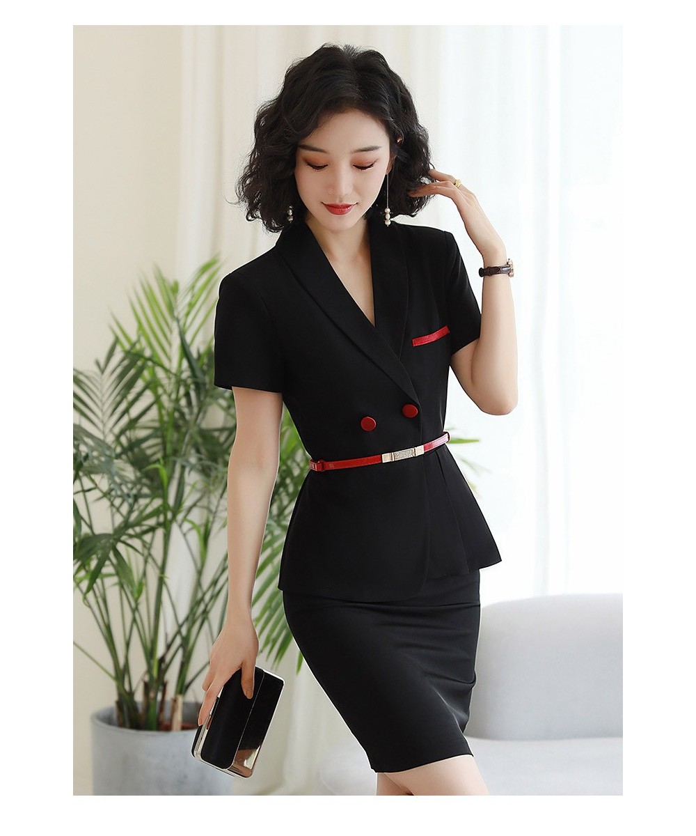 New Summer Style 2 Piece Business Suit Women Uniform Elegant Lady Pink Work Wear Blazer Set With Skirt-Include Belt $89.89 - ...