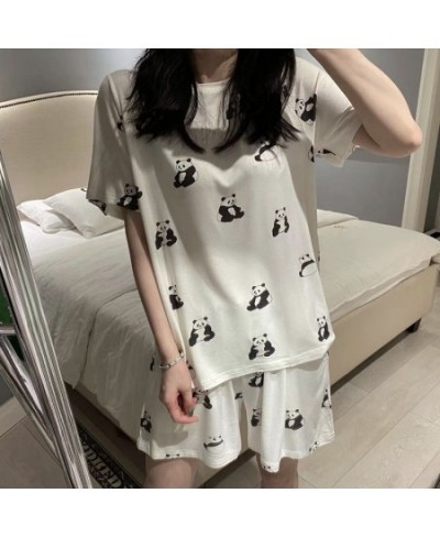 2023 Pajamas Set For Woman Panda Cartoon Printed Short Sleeve T Shirt+Shorts 2 Pieces Suit Casual Sleepwear Homewear Pijimas ...