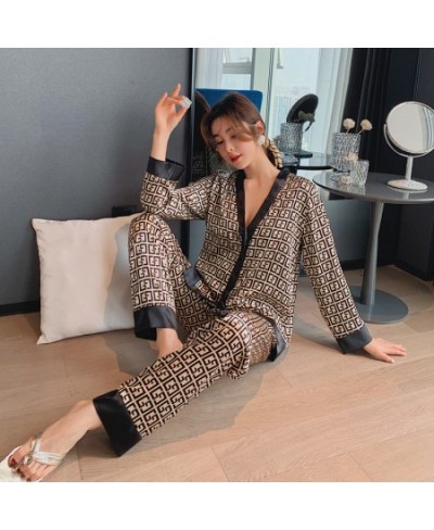 Silk Pajamas Women's Long Sleeve Trousers Two Piece Ice Silk Pajamas Fashion Silk Ladies Loose Casual Luxury Ladies Homewear ...