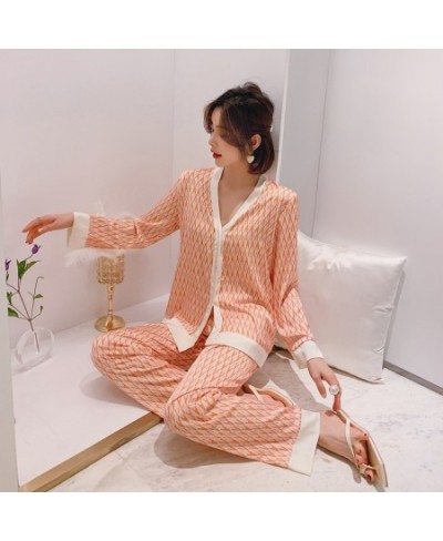 Silk Pajamas Women's Long Sleeve Trousers Two Piece Ice Silk Pajamas Fashion Silk Ladies Loose Casual Luxury Ladies Homewear ...