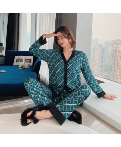 Silk Pajamas Women's Long Sleeve Trousers Two Piece Ice Silk Pajamas Fashion Silk Ladies Loose Casual Luxury Ladies Homewear ...