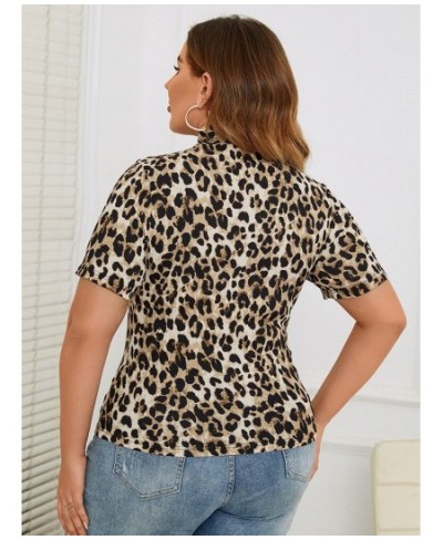 Plus Size Tops Fashion Leopard Women Slim Tees 2022 New Summer Short Sleeve Turtleneck Casual Oversized T-Shirts Clothing $34...