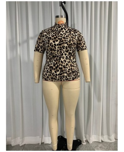 Plus Size Tops Fashion Leopard Women Slim Tees 2022 New Summer Short Sleeve Turtleneck Casual Oversized T-Shirts Clothing $34...