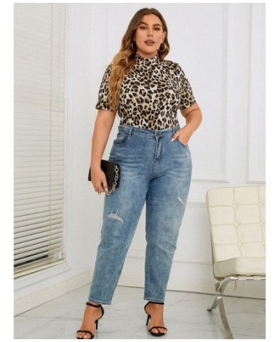 Plus Size Tops Fashion Leopard Women Slim Tees 2022 New Summer Short Sleeve Turtleneck Casual Oversized T-Shirts Clothing $34...