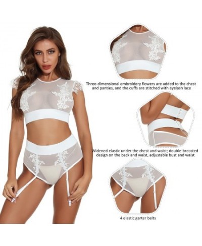 Women's Lingerie Set Lace Mesh Bra Thong Garter Belt Sexy Short Sets Plus Size Embroidery Outfit Underwear Brief Sets $31.66 ...