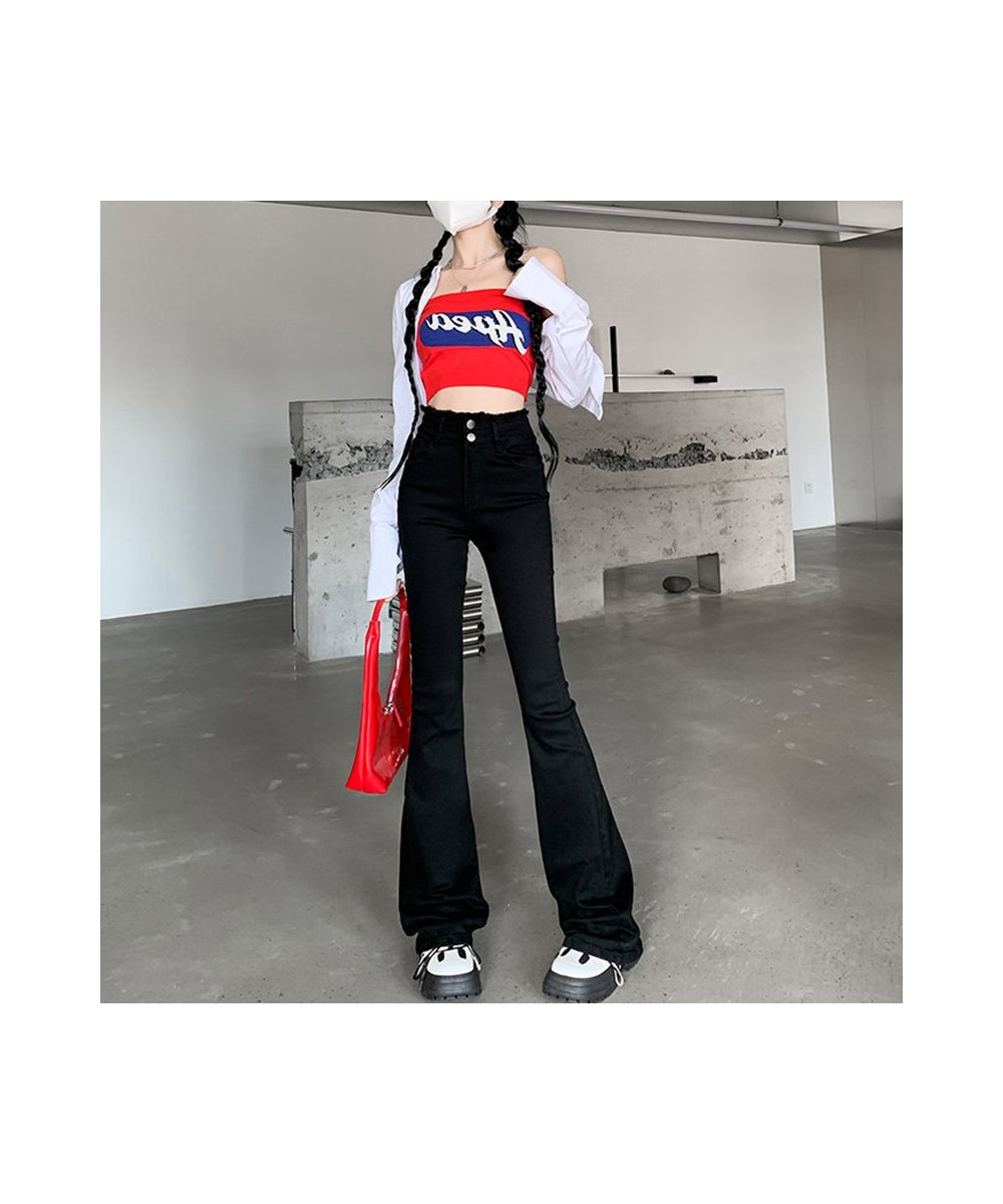 High Waisted Jeans for Women 2 Button 2023 New Fashion Vintage Slim Burr Flare Jeans Streetwear Women Jeans Full Length $52.8...