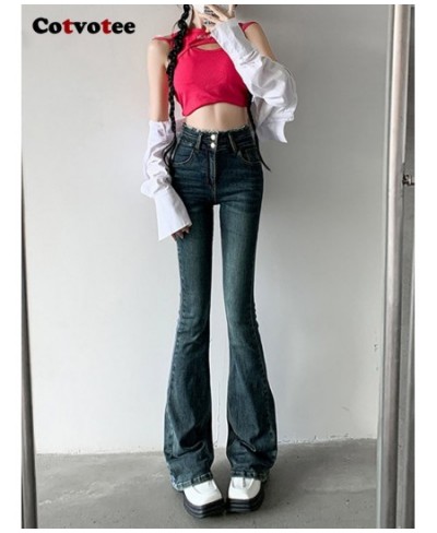 High Waisted Jeans for Women 2 Button 2023 New Fashion Vintage Slim Burr Flare Jeans Streetwear Women Jeans Full Length $52.8...