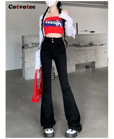 High Waisted Jeans for Women 2 Button 2023 New Fashion Vintage Slim Burr Flare Jeans Streetwear Women Jeans Full Length $52.8...