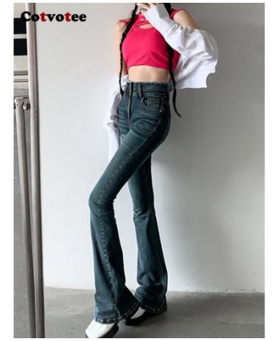 High Waisted Jeans for Women 2 Button 2023 New Fashion Vintage Slim Burr Flare Jeans Streetwear Women Jeans Full Length $52.8...