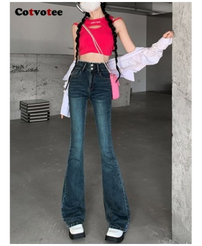 High Waisted Jeans for Women 2 Button 2023 New Fashion Vintage Slim Burr Flare Jeans Streetwear Women Jeans Full Length $52.8...