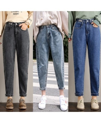 Woman Jeans Velvet Thickening Harem Pants Loose Mid Waist Wide Leg Ankle Length Winter Thin Pants $50.58 - Jeans