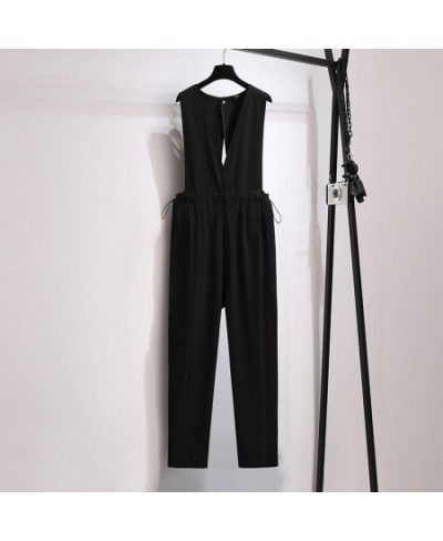 New 2023 Ladies Spring Autumn Plus Size Long Jumpsuits For Women Large Sleeveless V-neck Black Jumpsuit 3XL 4XL 5XL 6XL 7XL $...