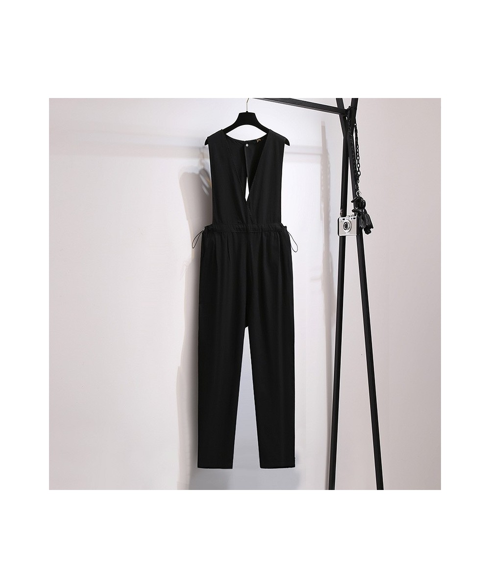 New 2023 Ladies Spring Autumn Plus Size Long Jumpsuits For Women Large Sleeveless V-neck Black Jumpsuit 3XL 4XL 5XL 6XL 7XL $...