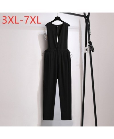 New 2023 Ladies Spring Autumn Plus Size Long Jumpsuits For Women Large Sleeveless V-neck Black Jumpsuit 3XL 4XL 5XL 6XL 7XL $...