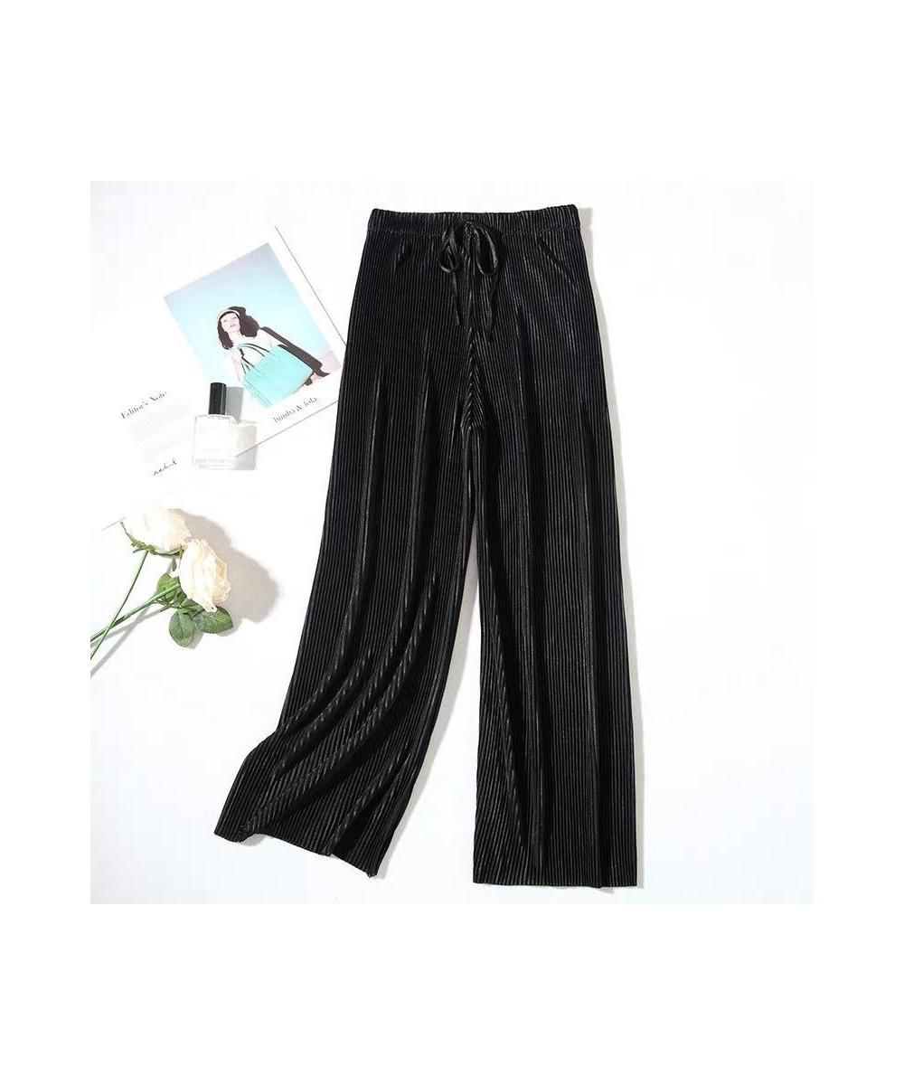 Summer Women Pants Wide Leg Pants Casual Trousers Elastic High Waist Soft Cool Loose Korean Fashion Pleated Pants Trousers $2...