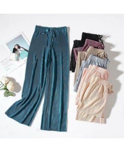 Summer Women Pants Wide Leg Pants Casual Trousers Elastic High Waist Soft Cool Loose Korean Fashion Pleated Pants Trousers $2...