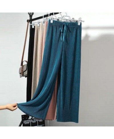 Summer Women Pants Wide Leg Pants Casual Trousers Elastic High Waist Soft Cool Loose Korean Fashion Pleated Pants Trousers $2...