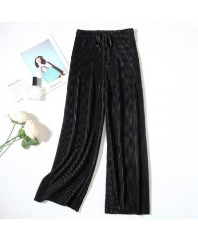 Summer Women Pants Wide Leg Pants Casual Trousers Elastic High Waist Soft Cool Loose Korean Fashion Pleated Pants Trousers $2...