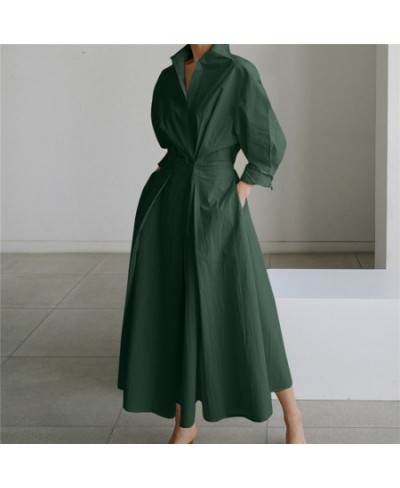 Summer Dress for Women Solid Color High Waist Elegant Shirt Dress for Casual Women's Dress for Casual Pleated Long Dress NIN6...