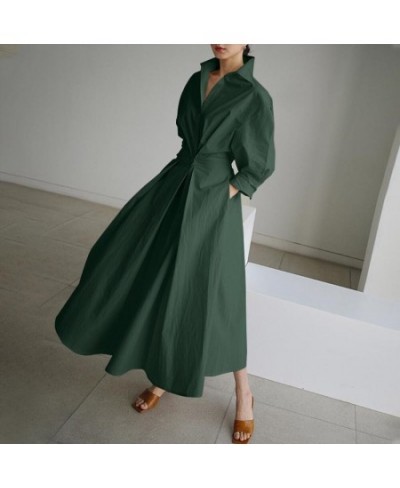 Summer Dress for Women Solid Color High Waist Elegant Shirt Dress for Casual Women's Dress for Casual Pleated Long Dress NIN6...