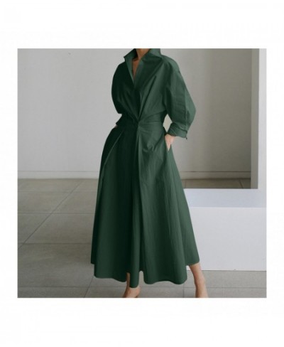 Summer Dress for Women Solid Color High Waist Elegant Shirt Dress for Casual Women's Dress for Casual Pleated Long Dress NIN6...