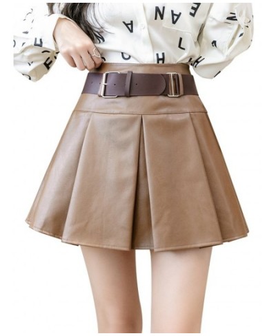 PU Leather Shorts Skirts with Belt Women Korean Fashion Side Zipper Pleated Skirts Streetwear Black Khaki Mini Skirts $38.40 ...