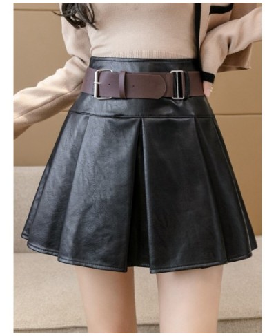 PU Leather Shorts Skirts with Belt Women Korean Fashion Side Zipper Pleated Skirts Streetwear Black Khaki Mini Skirts $38.40 ...