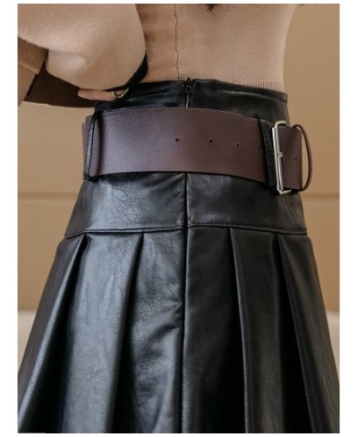 PU Leather Shorts Skirts with Belt Women Korean Fashion Side Zipper Pleated Skirts Streetwear Black Khaki Mini Skirts $38.40 ...