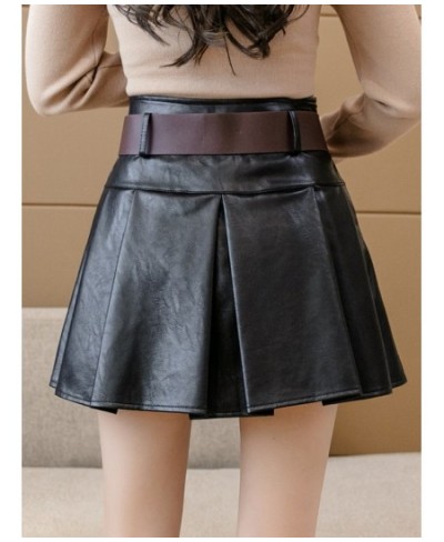 PU Leather Shorts Skirts with Belt Women Korean Fashion Side Zipper Pleated Skirts Streetwear Black Khaki Mini Skirts $38.40 ...