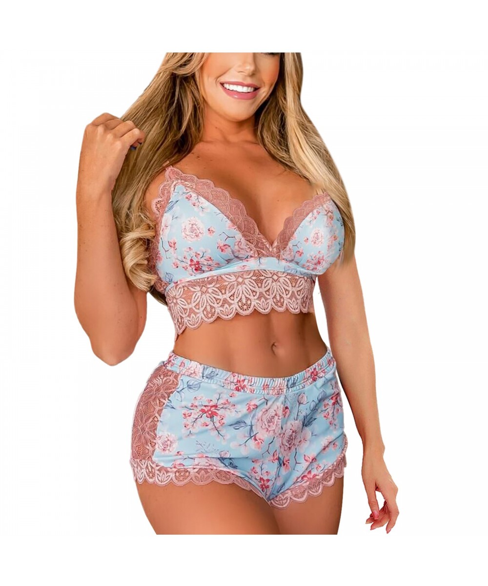 Lace Sexy Lingerie Pajama Set Woman Two Pieces Sleepwear Romper Suit Sleepwear Female Lace Underwear Sexy Woman Nightie $23.3...