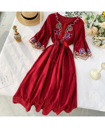 Bohemian Style Desert Outing Floral Embroidery Tassel Indie Folk Women Long Dress $55.77 - Dresses