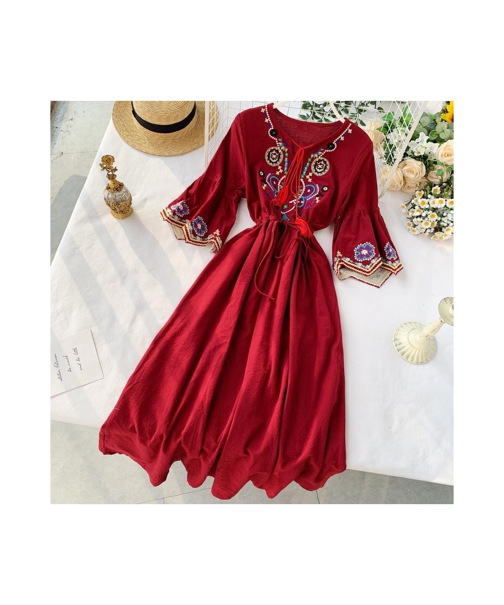 Bohemian Style Desert Outing Floral Embroidery Tassel Indie Folk Women Long Dress $55.77 - Dresses